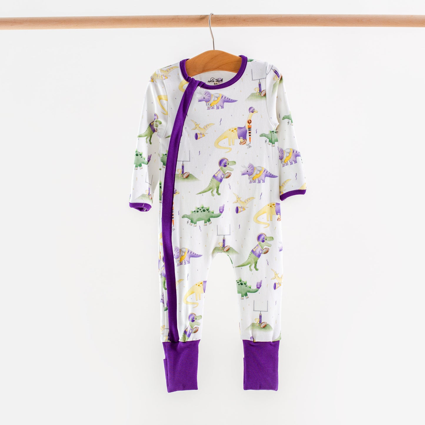 Purple and Gold Dinos All-Stars Organic Cotton Kids Pajamas