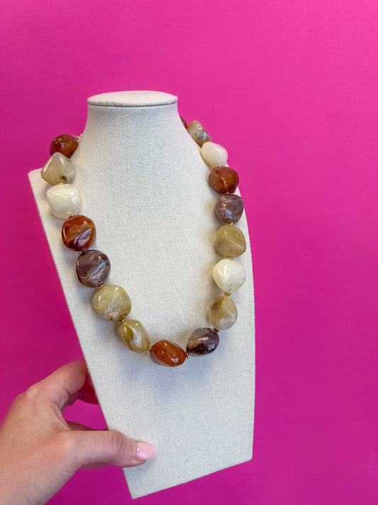 Chunky Beaded Necklace - Brown