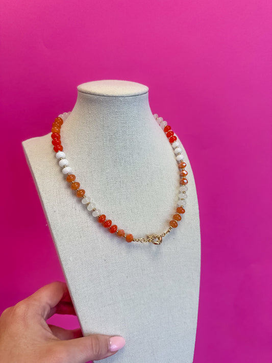 Game Day Small Bead Necklace - Orange and White