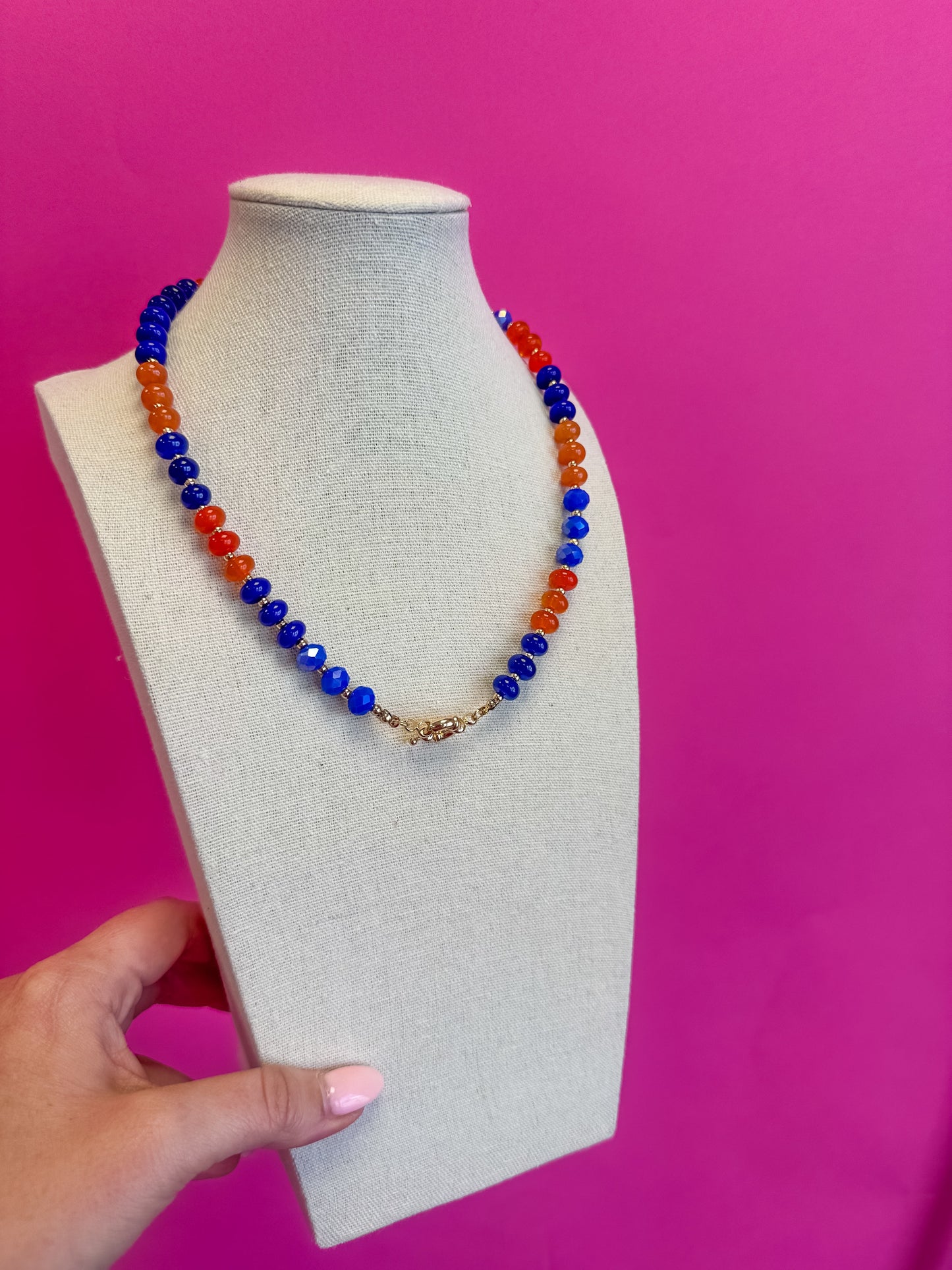 Game Day Small Bead Necklace - Blue and Orange