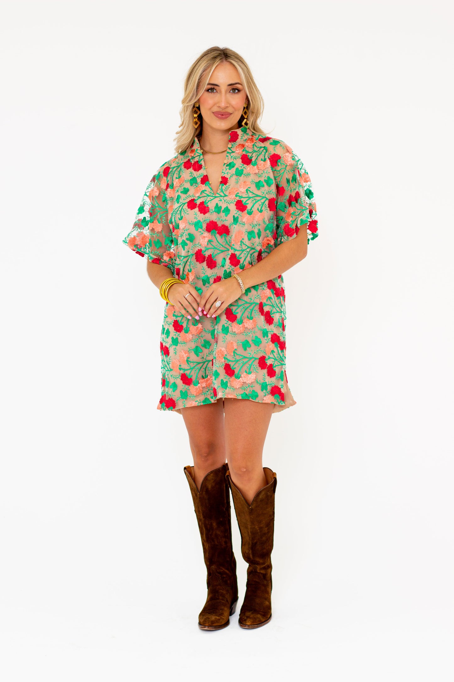 Lulu Short Sleeve Mini Caftan- Precious Coral