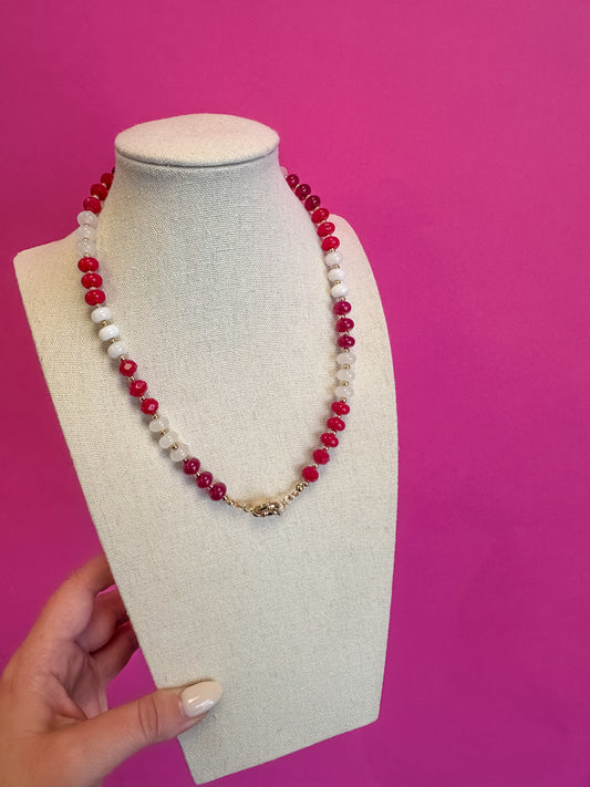 Game Day Small Bead Necklace - Red and White