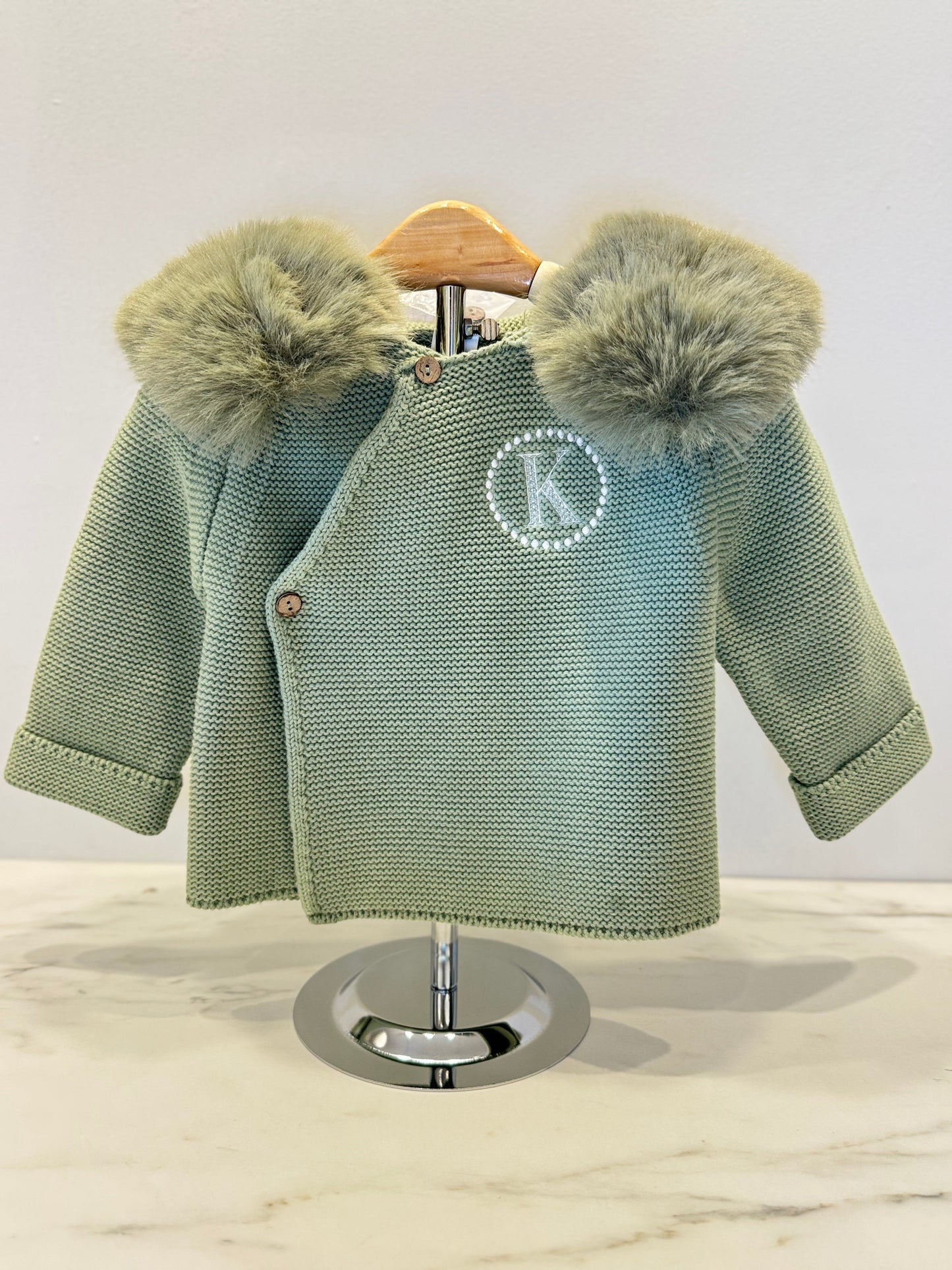 Knit Jacket with Removable Faux Fur 100%Cotton