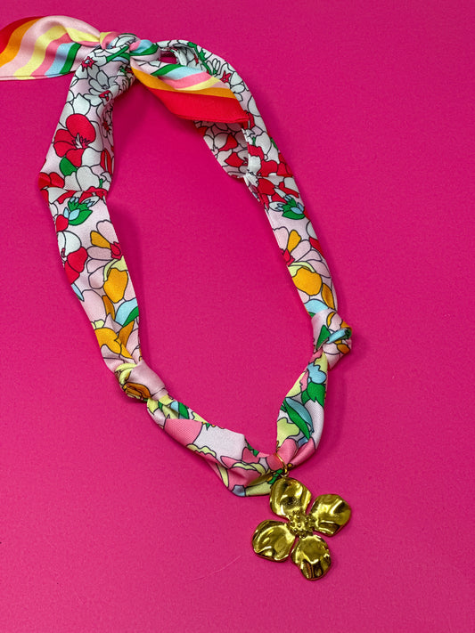 Scarf Charm Necklace - Multi Bright with Gold Flower