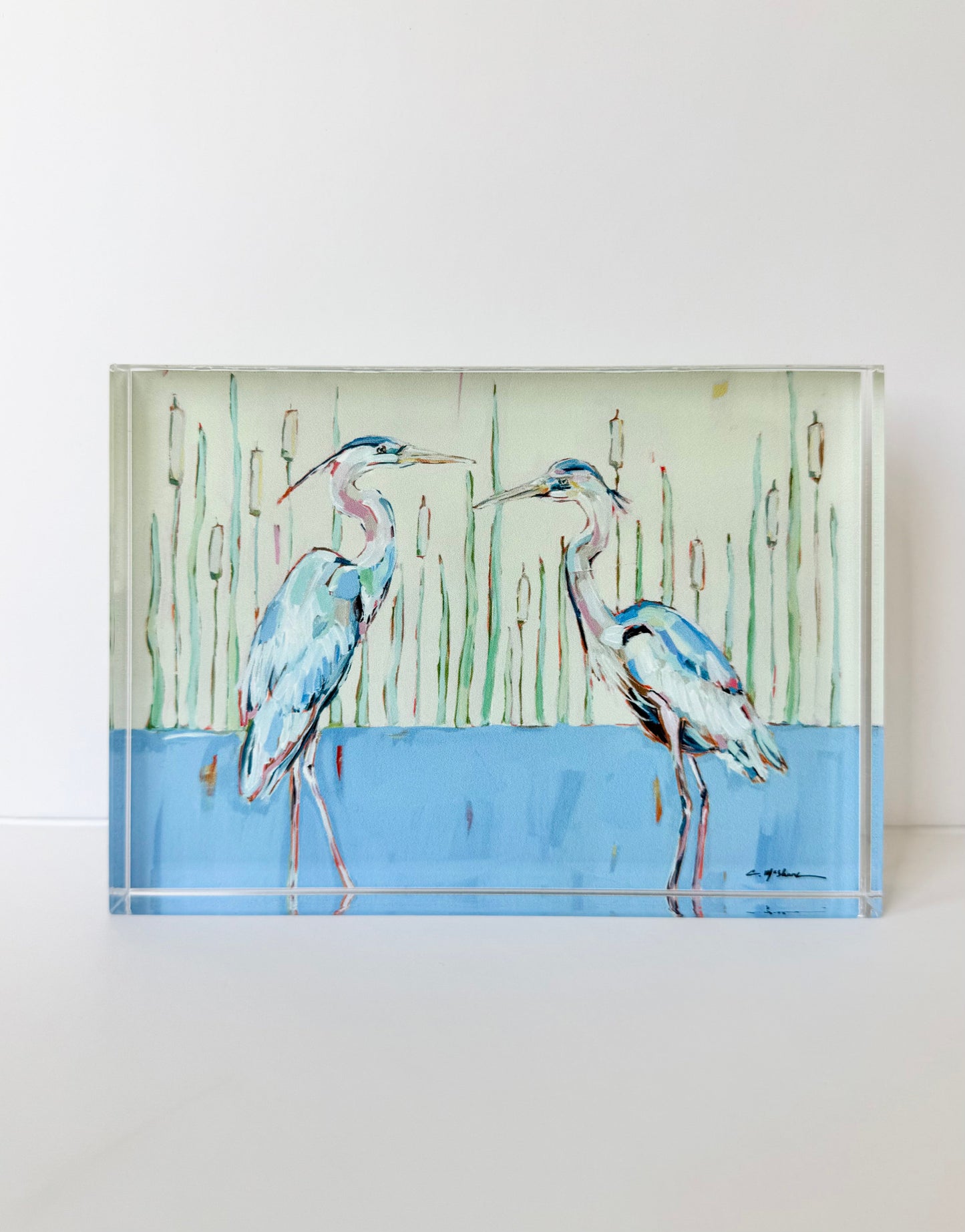 Blue Herons Acrylic Tabletop Art