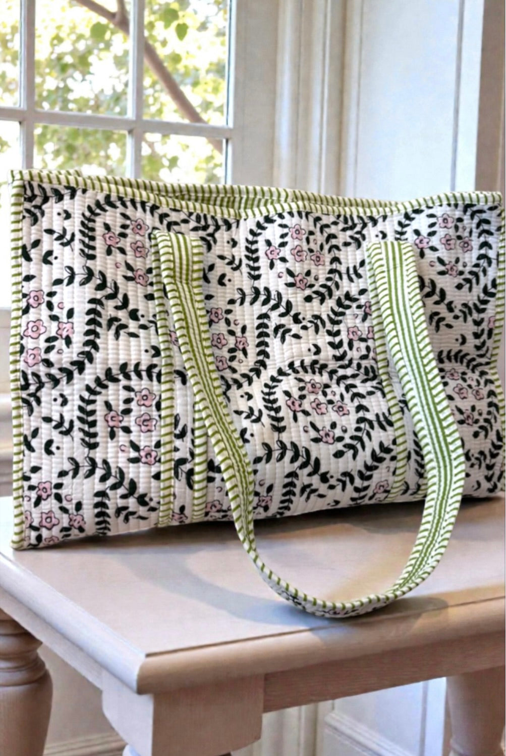 SC - Camila Green Leaf Floral Tote Bag