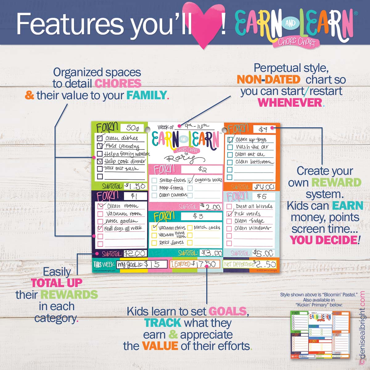 Earn & Learn® Kids Money Management Chore Chart Pad + BONUS App Membership | Dry Erase Savings Tracker for School Age Kids