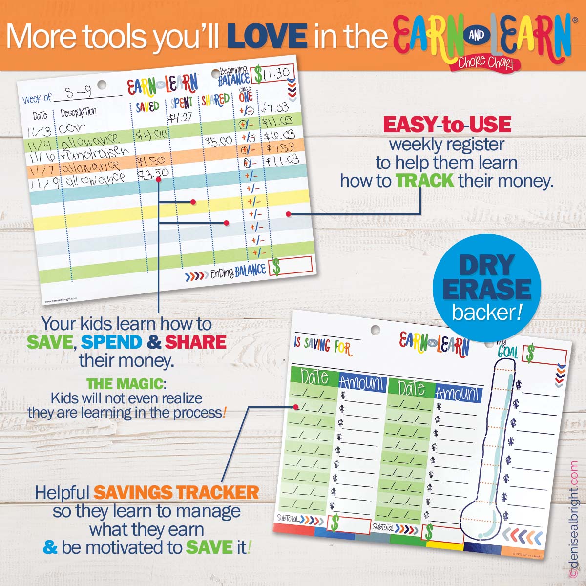 Earn & Learn® Kids Money Management Chore Chart Pad + BONUS App Membership | Dry Erase Savings Tracker for School Age Kids