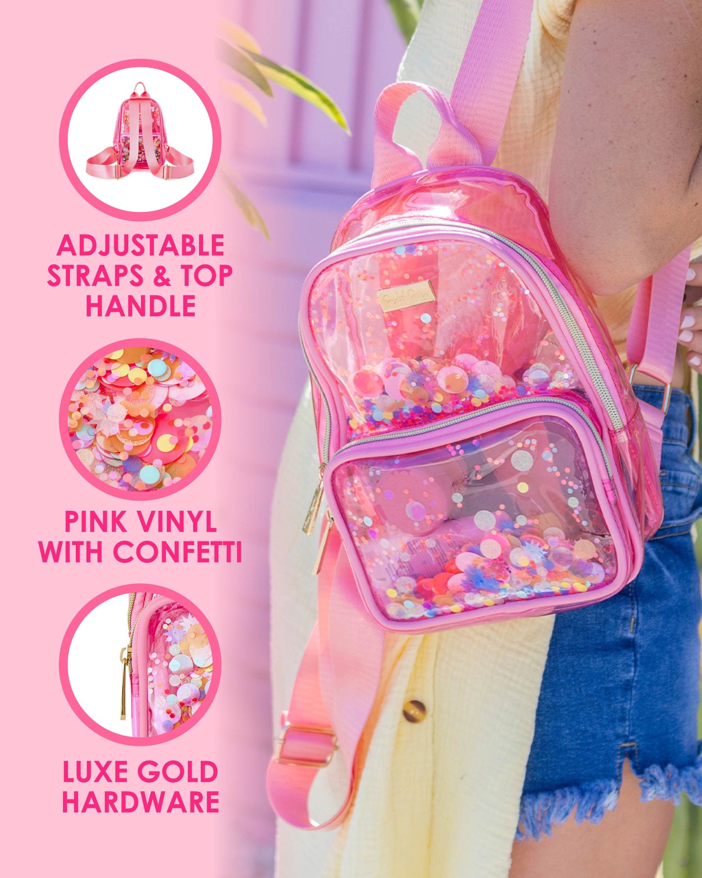 Mini Pink Confetti Clear Backpack