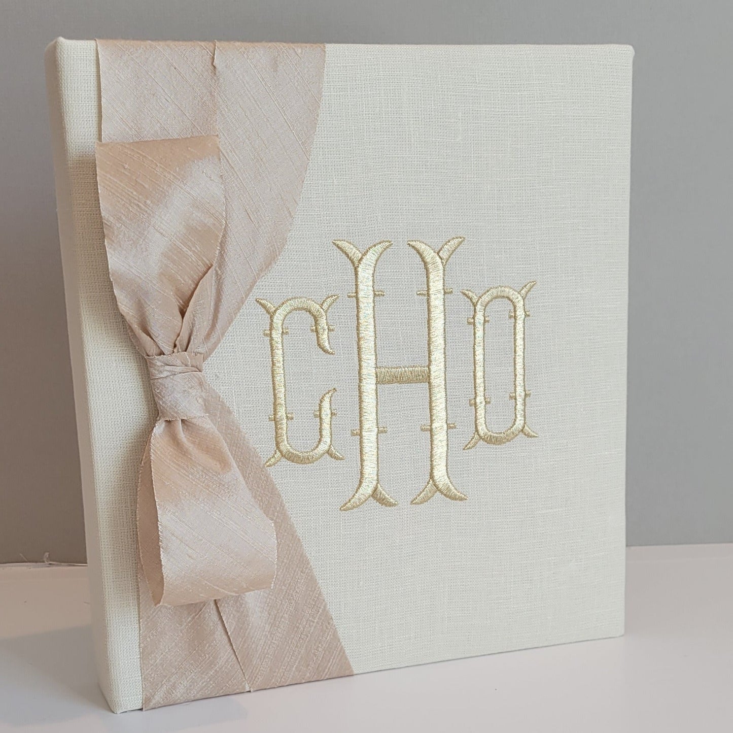 Baby Memory Book - Ivory Linen (w/ SILK Bow)