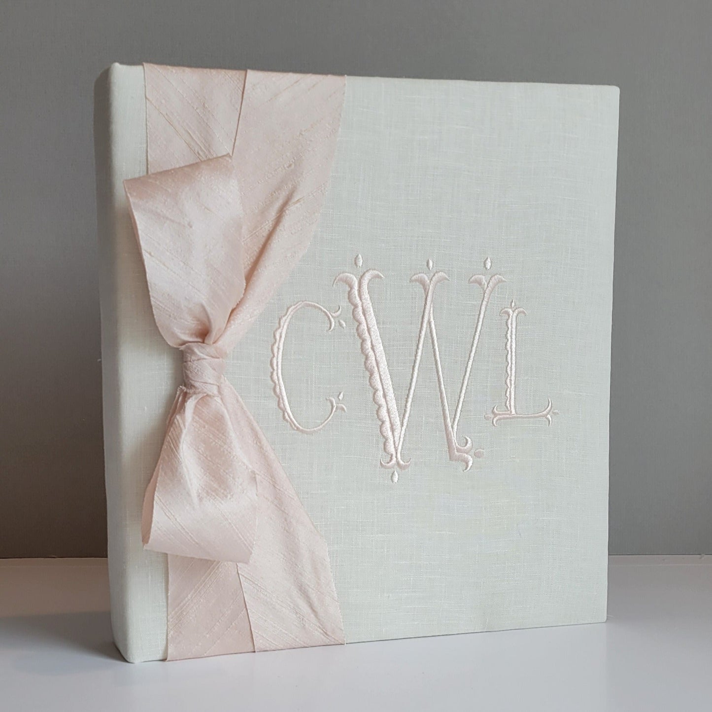 Baby Memory Book - Ivory Linen (w/ SILK Bow)