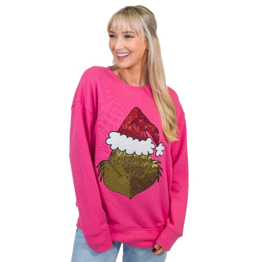 Jane Marie Hot Pink Sequin Grinch Christmas Sweatshirt – Who Stole Christmas?