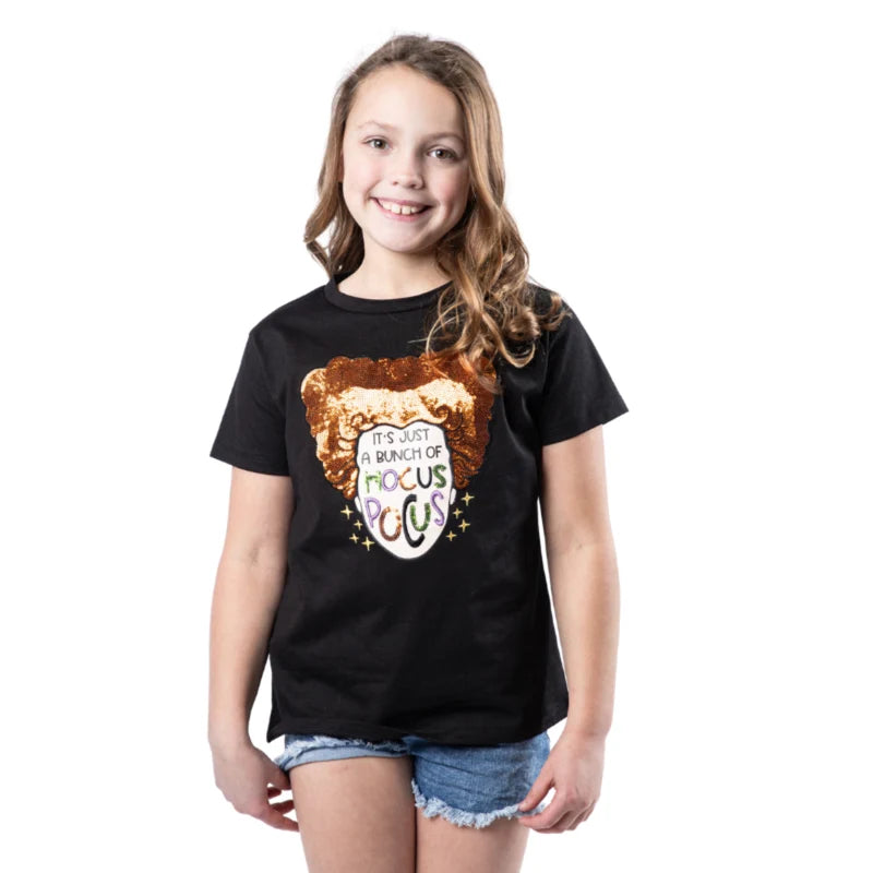 Girls Hocus Pocus Sequin Halloween T-Shirt – Black