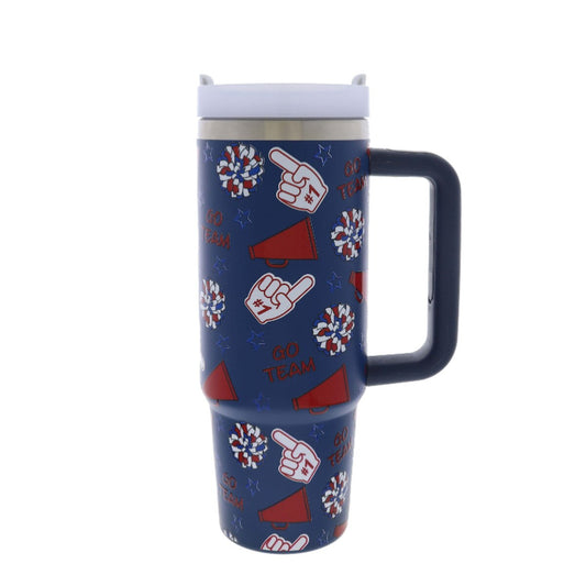 Game Day Navy & Red 30 oz Tumbler with Handle + Straw – Stainless Steel