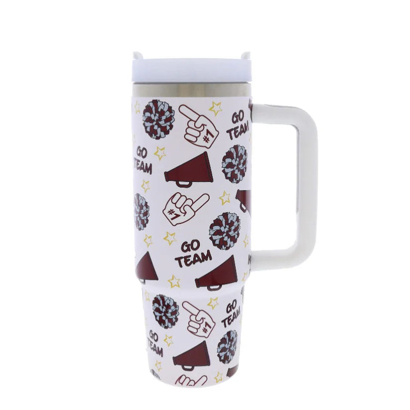 Game Day Burgundy & Gray 30 oz Tumbler with Handle + Straw – Stainless Steel