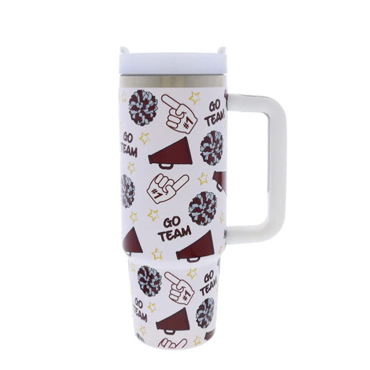 Game Day Burgundy & Gray 30 oz Tumbler with Handle + Straw – Stainless Steel