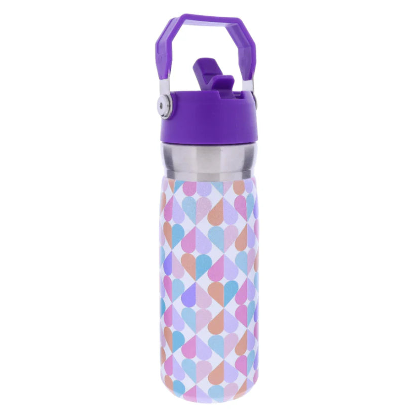 Sweet Heart 22oz Stainless Steel Water Bottle – Straw Cap & Carry Handle