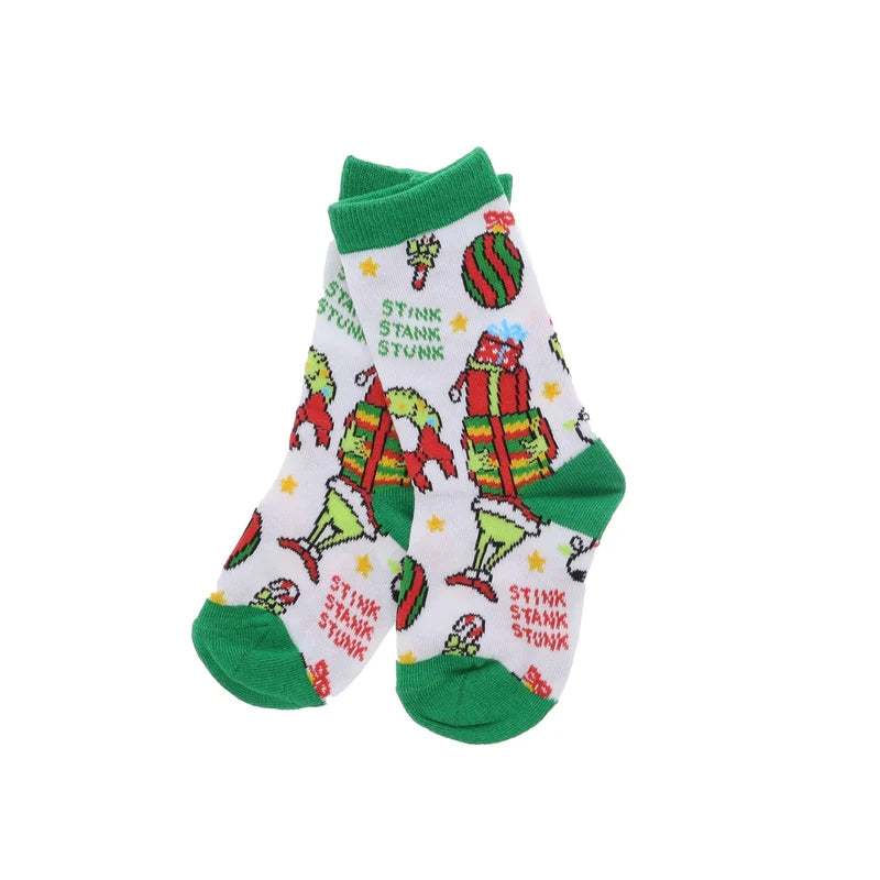 Jane Marie Kids Stink Stank Stunk Christmas Crew Socks – Green Holiday Character