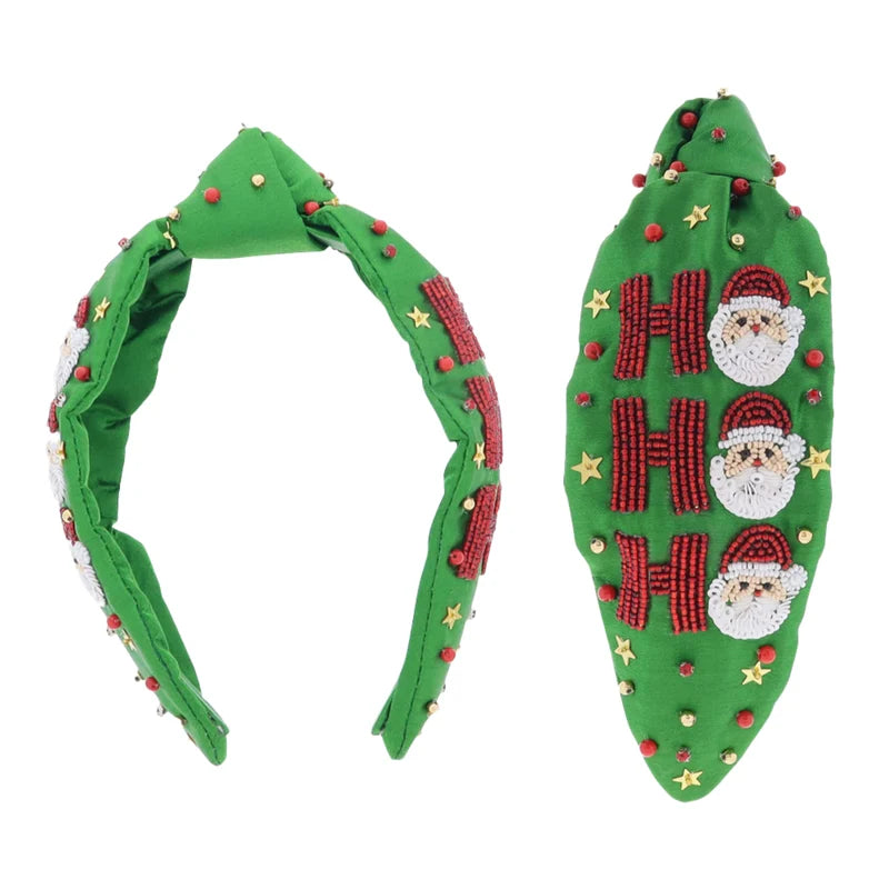 Jane Marie Green Ho Ho Ho Santa Beaded Christmas Headband – Girls & Women