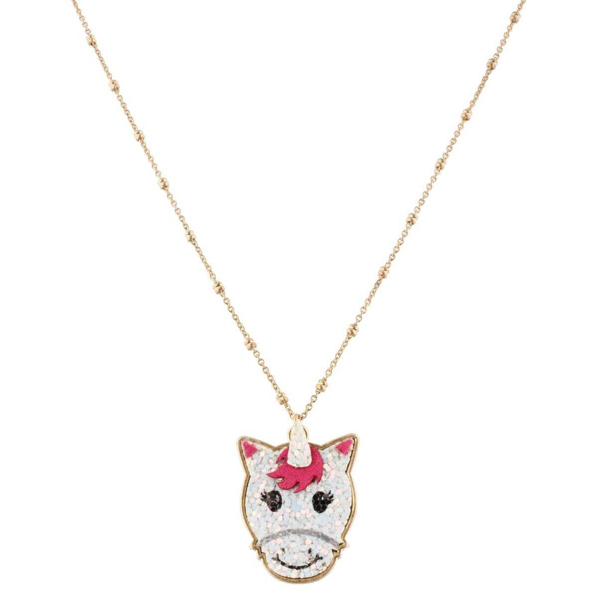 14" Kids Glitter Unicorn Face Necklace