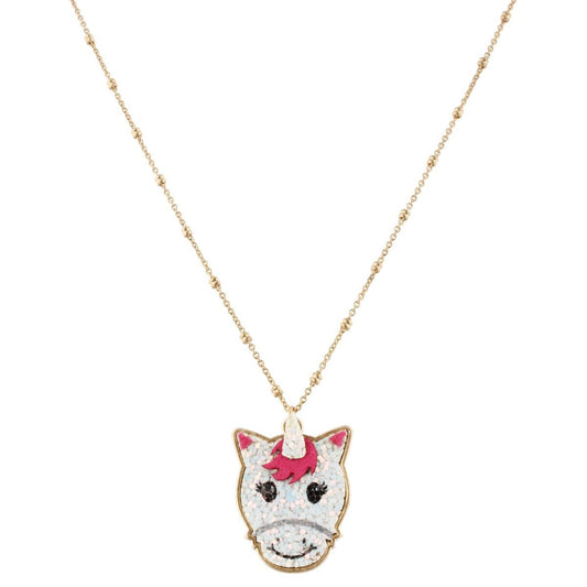 14" Kids Glitter Unicorn Face Necklace
