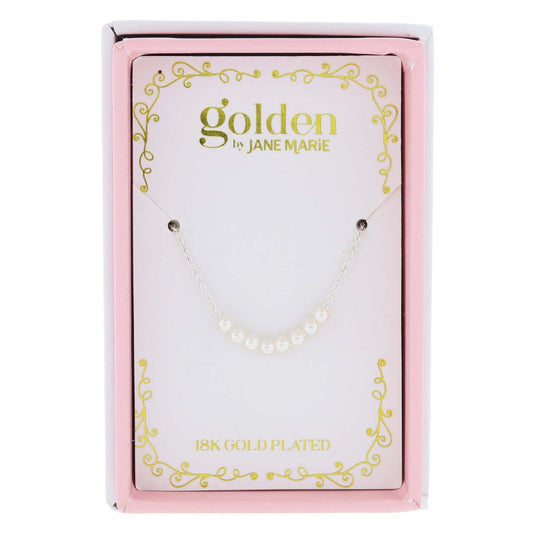 Kids 14" 18K White Gold Plated Mini Pearl Beaded Portion Necklace, 3" Ext