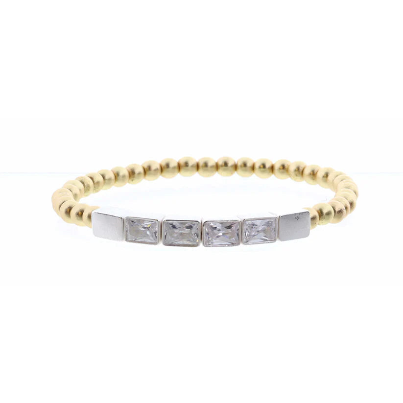 Seraphina Gold & Silver Crystal Bar Bracelet – Baguette Stone Stretch Bracelet