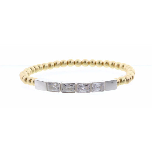 Seraphina Gold & Silver Crystal Bar Bracelet – Baguette Stone Stretch Bracelet