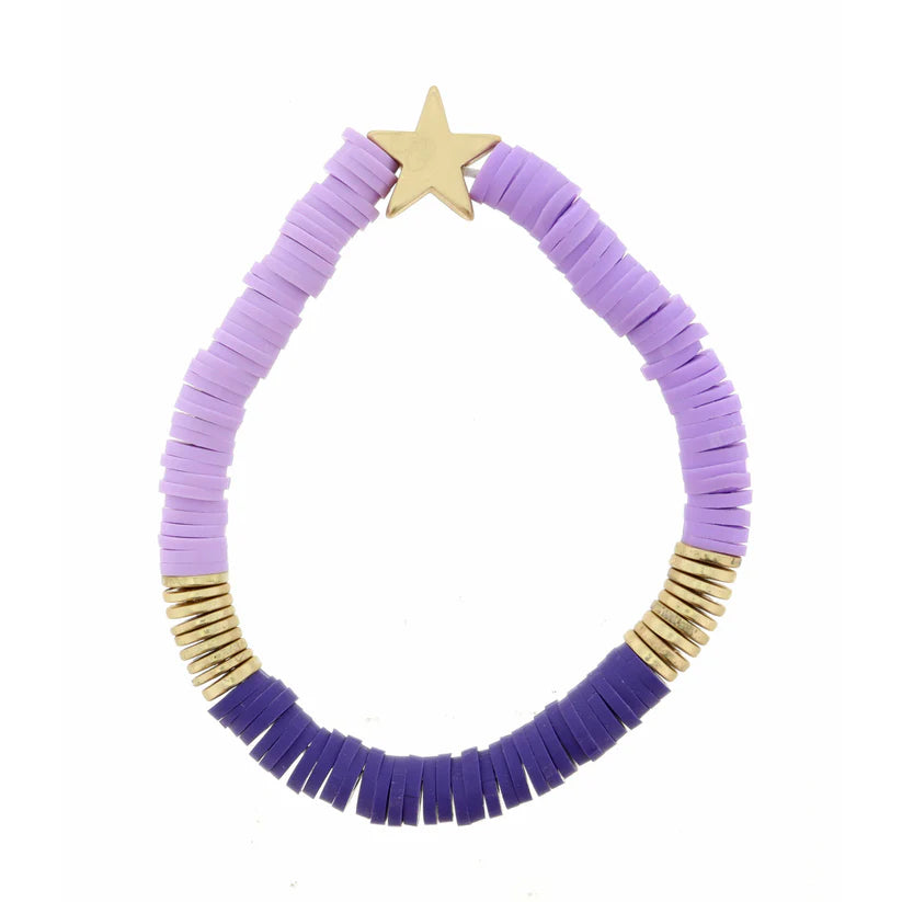 Kids Purple & Gold Star Bracelet – Heishi Bead Stretch Bracelet