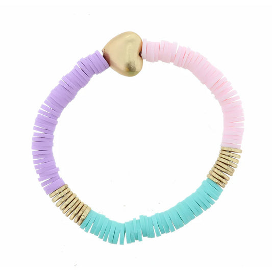 Kids Colorblock Heart Bracelet – Pink, Lavender & Mint Heishi Bead Stretch Bracelet