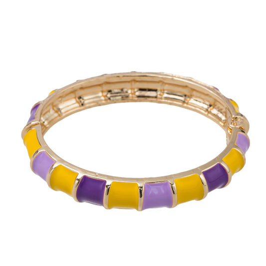 Jane Marie Purple & Gold Enamel Hinge Bangle Bracelet | LSU Game Day Bracelet | Gold Stackable Bracelet for Women | Bossier City, LA