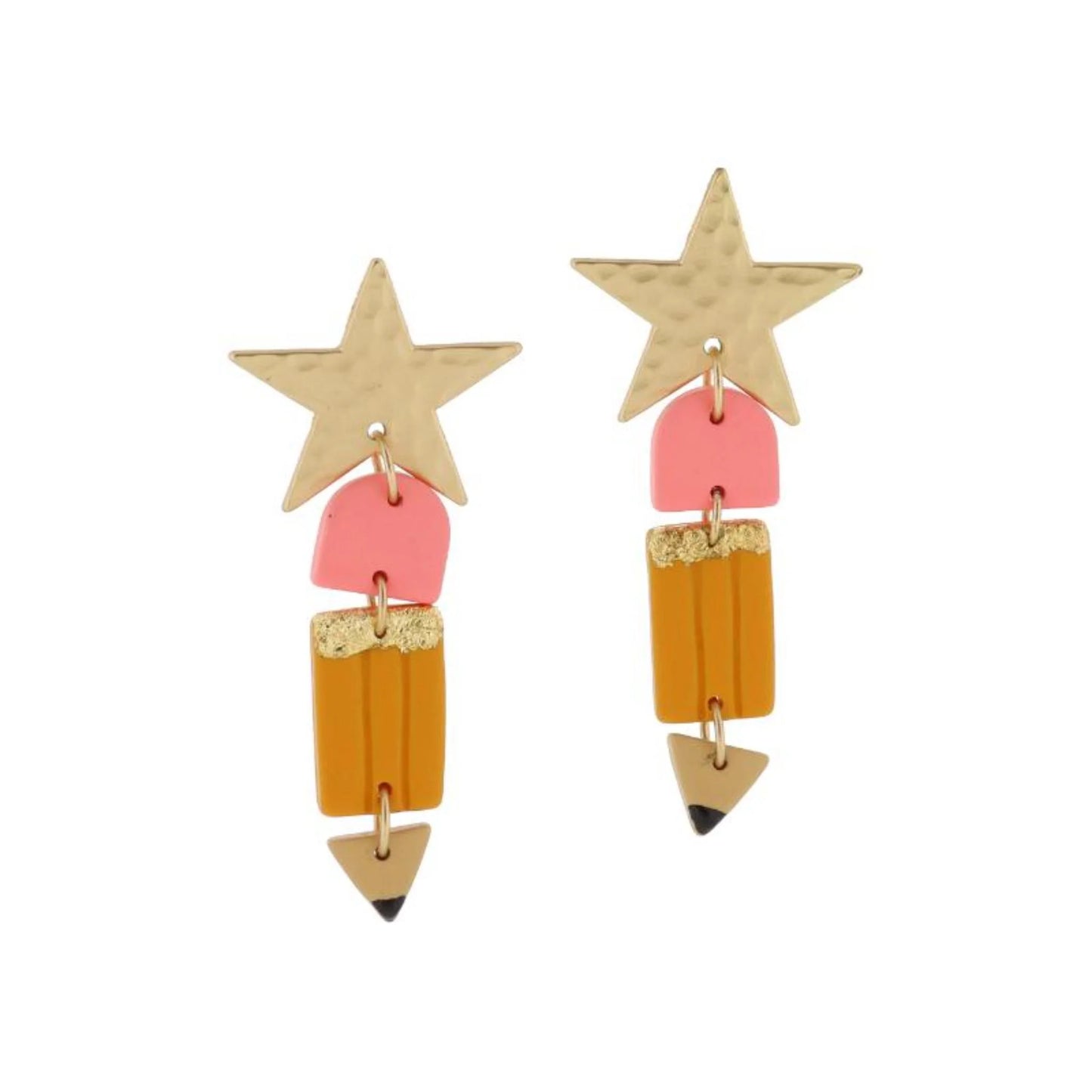 Jane Marie Gold Star Pencil Dangle Earrings | Teacher Earrings | Back to School Jewelry | Cute Classroom Gift | Bossier City, LA