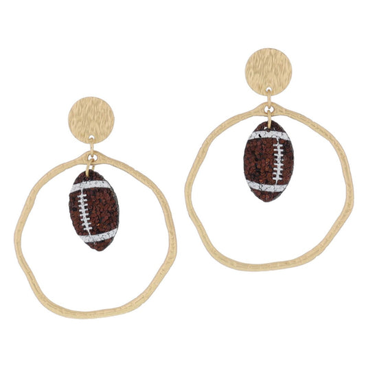 Gold Hammered Hoop Earrings with Sequin Football Drop