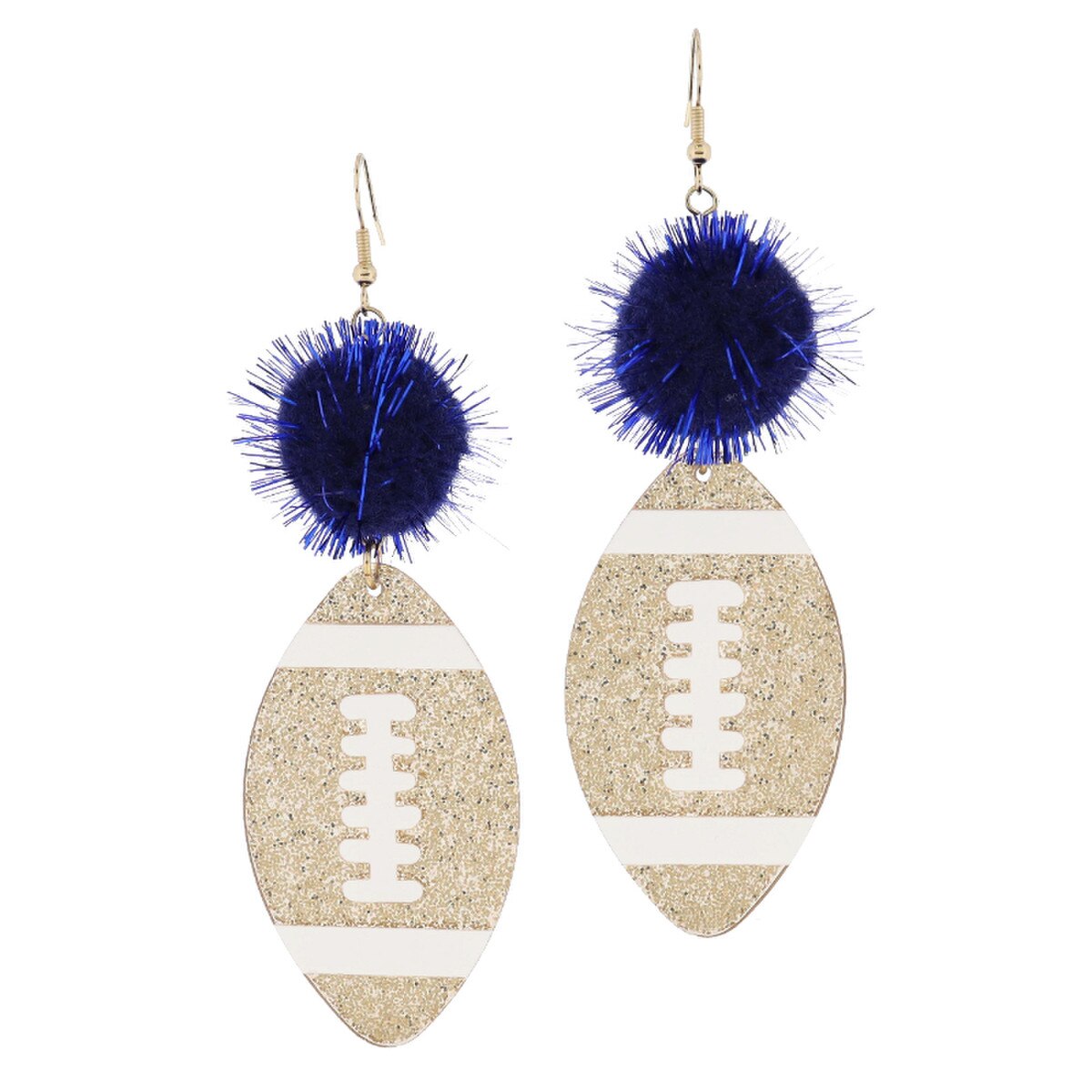 Navy Tinsel Pom + Gold Glitter Football Earrings