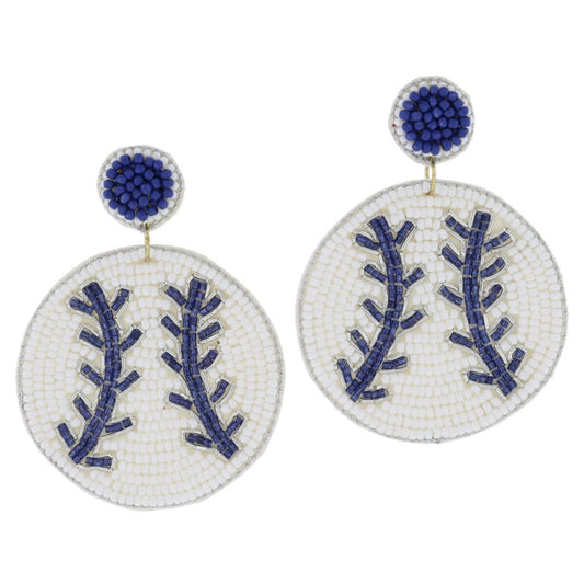 Navy Beaded Baseball Earrings