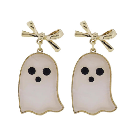 Only Treats! Acrylic Ghost Bow Halloween Earrings – Gold
