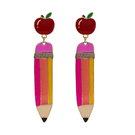 Jane Marie Apple & Colorful Pencil Dangle Earrings – Teacher Jewelry