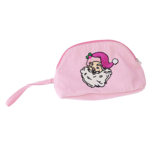 Baby, It’s Cold Outside Sequin Santa Zipper Pouch – Pink Holiday Cosmetic Bag