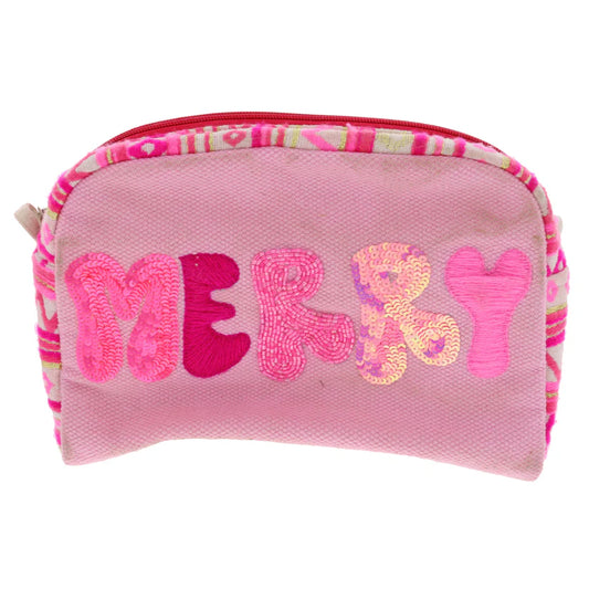 Merry & Pink Multi-Purpose Zipper Pouch – Holiday Sequin Bag