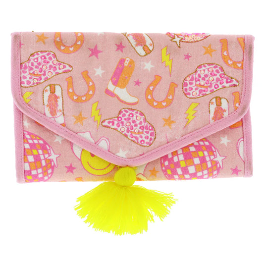 Pink Disco Cowgirl Jewelry Organizer – Travel Case With Tassel Closure