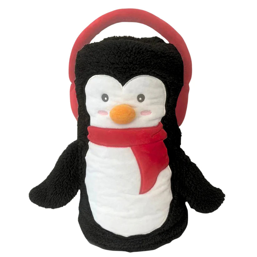 Penguin Roll Up Blanket — Kids Plush Roll-Up Blanket with Ear Muff Design