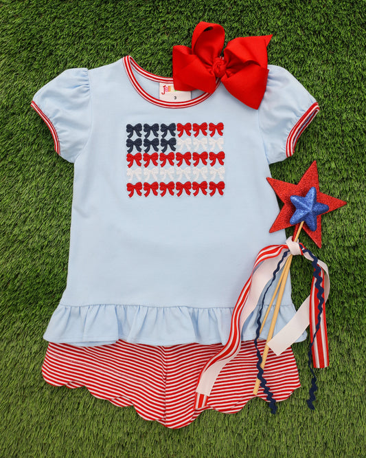 Red, White, and Bows Scallop Short Set
