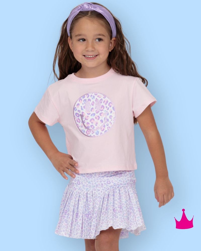 Azarhia Girls Leopard Love Mini Pleated Skort | Pastel Leopard Boutique Tennis Skirt