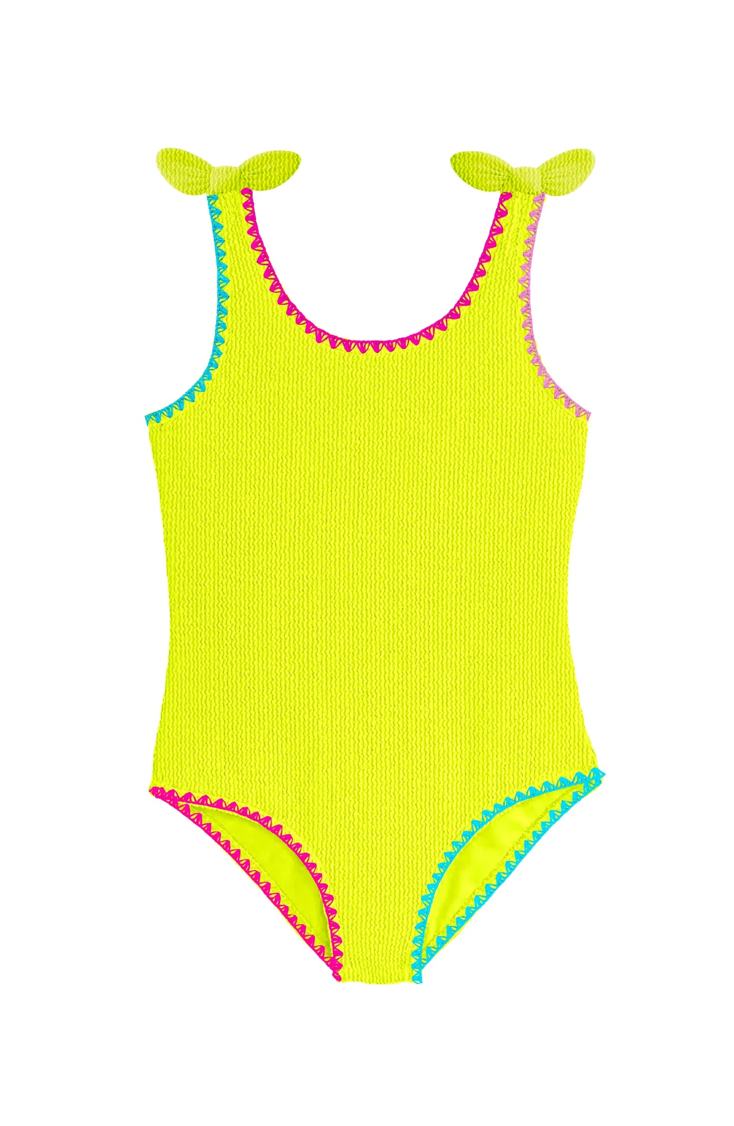 Girls Lime Crinkle One Piece Swimsuit with Bow Ties | Bossier City Kids Boutique