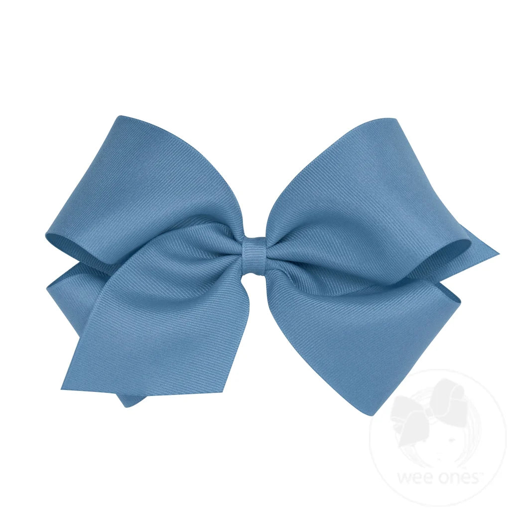 Classic Grosgrain Hair Bow (Plain Wrap) – Smoke Blue