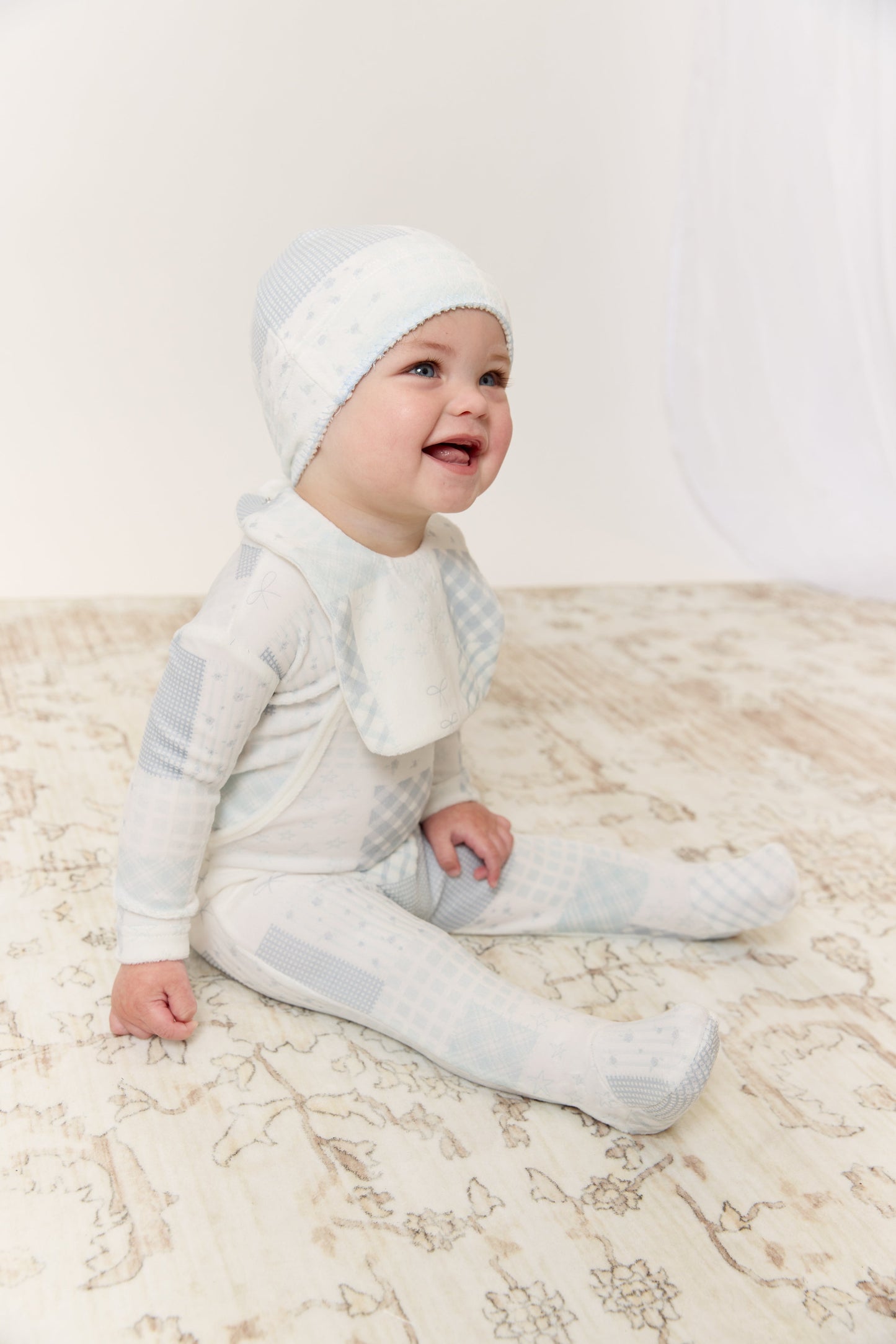Patchwork Footie & Hat Set - Blue