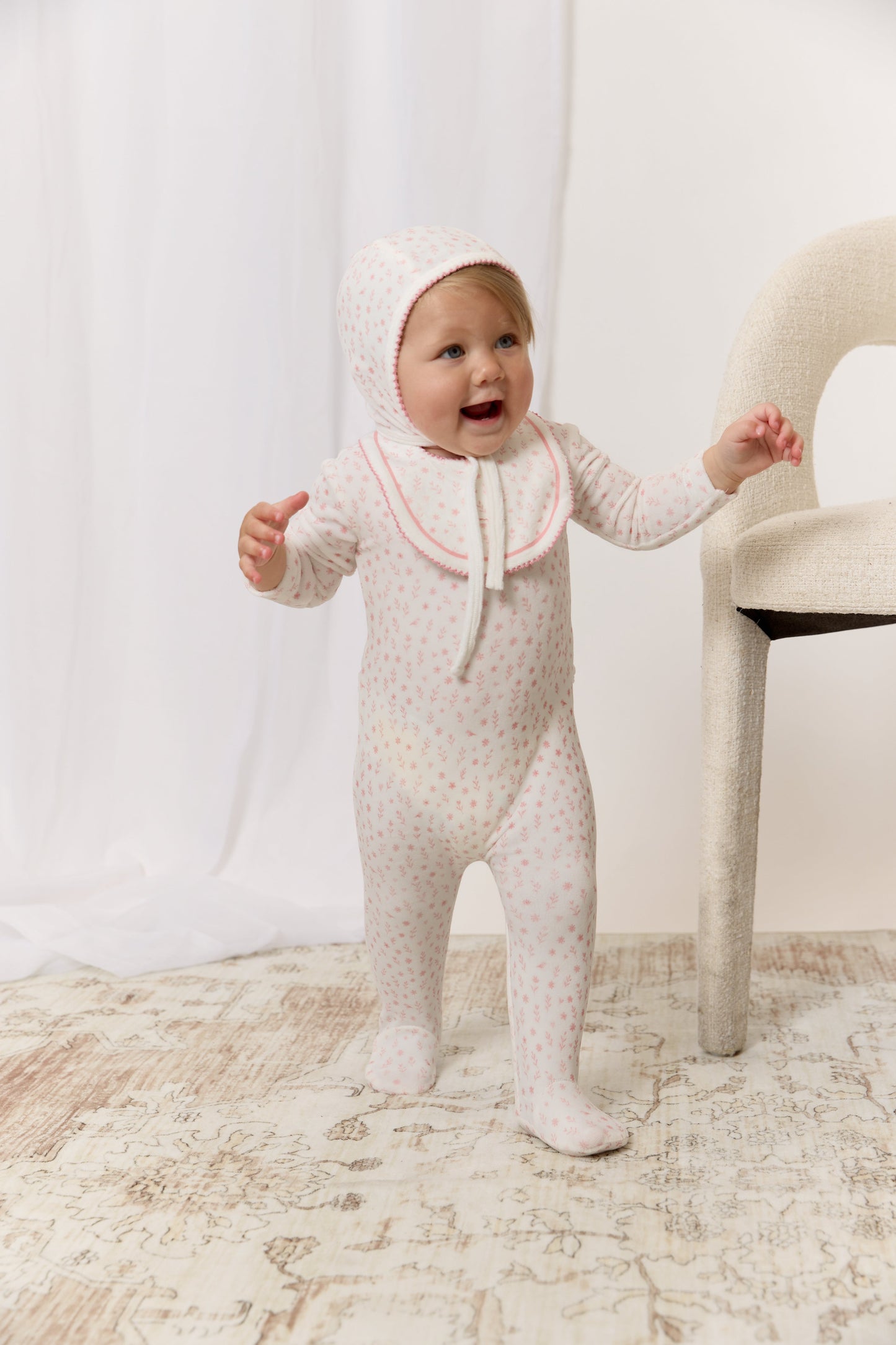 Whispering Blooms Footie & Hat Set - Rose