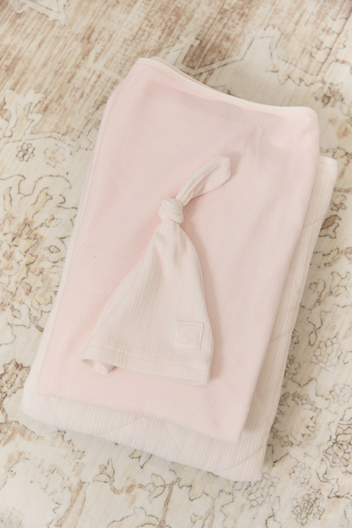 Stripe Stamp Footie, Hat & Blanket Set - Pink