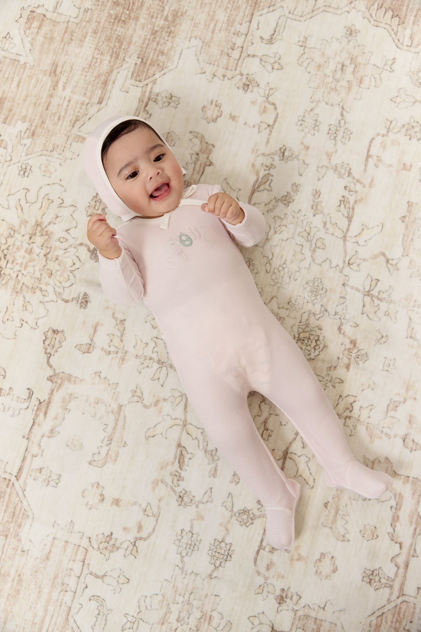 Bunny Stripe Footie, Hat & Blanket Set - Pink