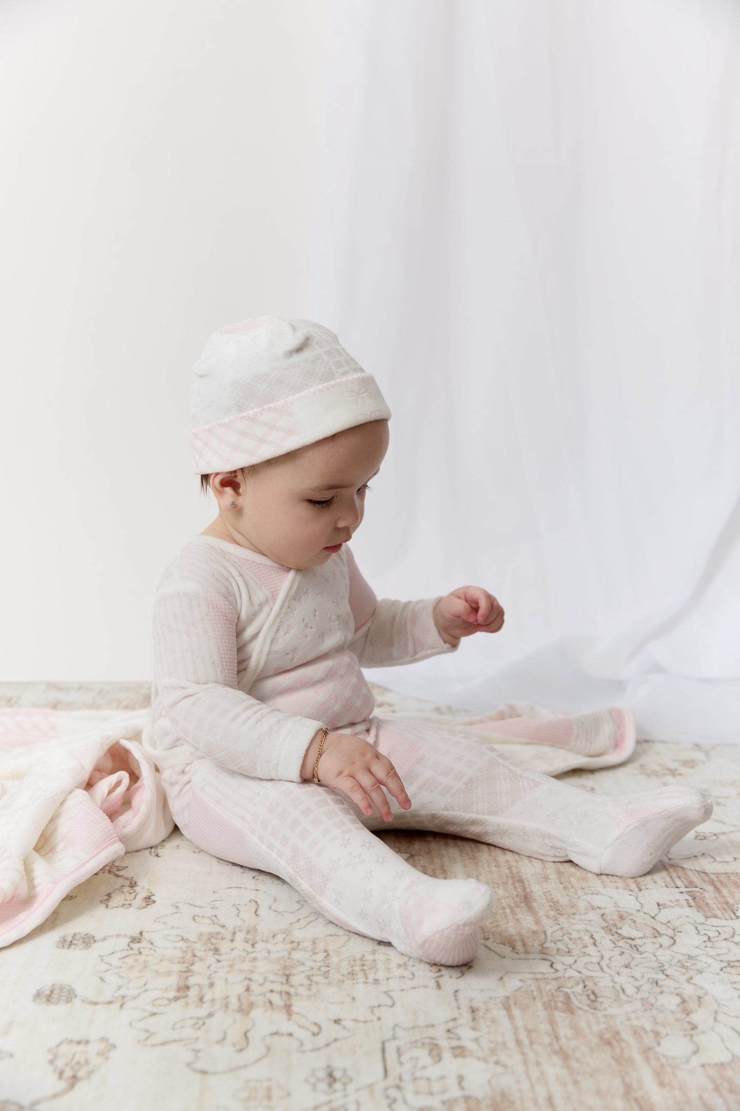Patchwork Footie & Hat Set - Pink
